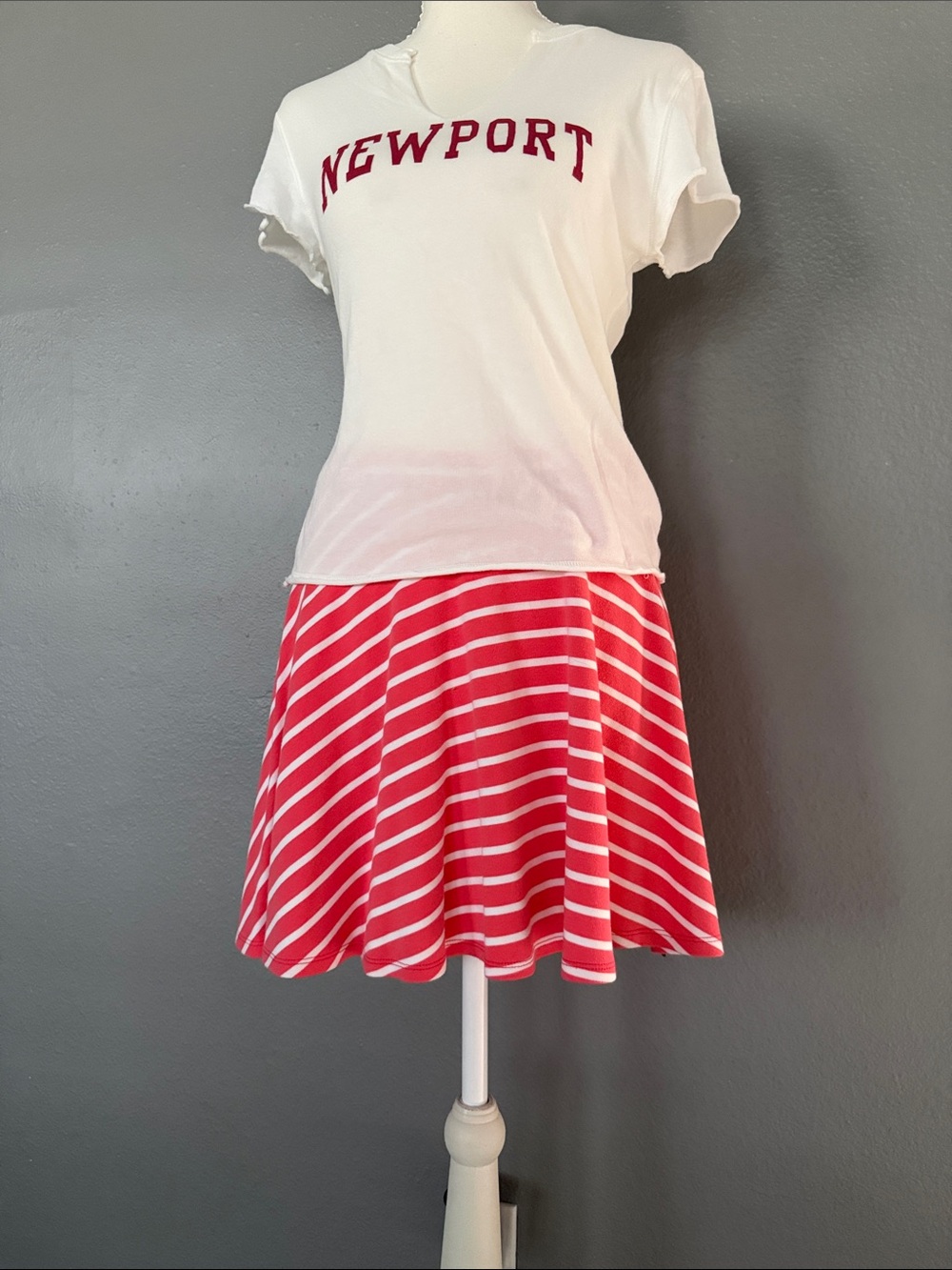 Abercrombie & Fitch Salmon and White Striped Circle Skirt